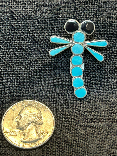 Zuni handcrafted sterling silver pin/pendant with genuine stone inlay.  LZ512