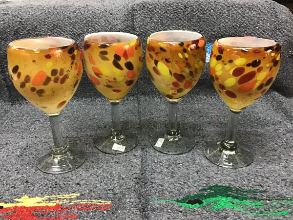Wine glasses hand blown in Desert style. Solid with clear stem and foot, set of 4+priced each