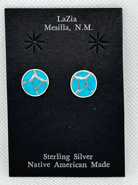 Zuni Handcrafted sterling silver earrings with genuine stone and shell inlay.  LZ853
