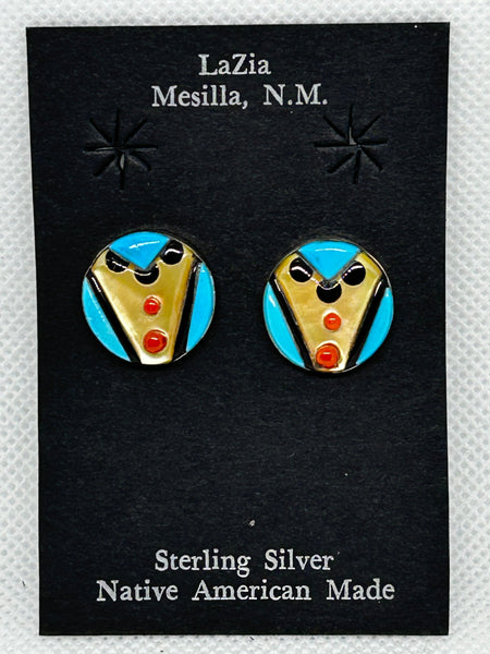 Zuni Handcrafted sterling silver earrings with genuine stone and shell inlay.  LZ857