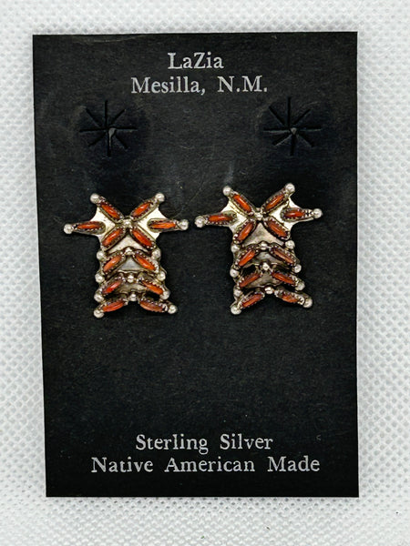 Zuni Handcrafted sterling silver earrings with genuine stone and shell inlay.  LZ860