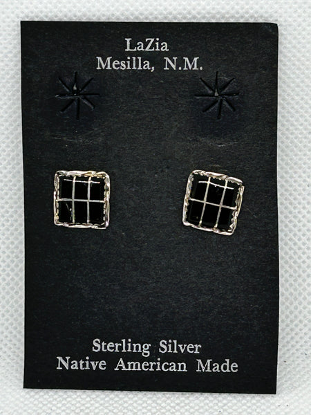 Zuni Handcrafted sterling silver earrings with genuine stone and shell inlay.  LZ862