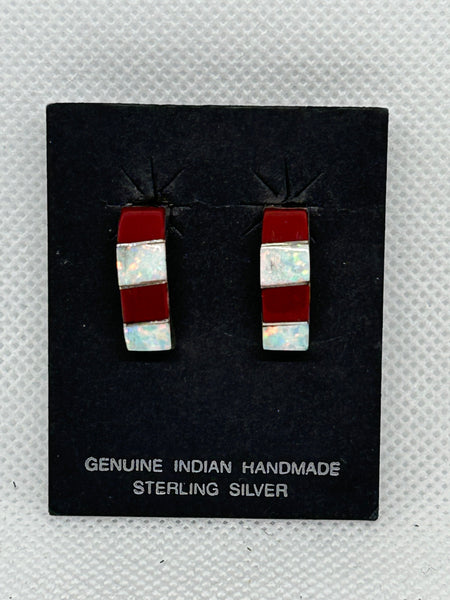 Zuni Handcrafted sterling silver earrings with genuine stone and shell inlay.  LZ863