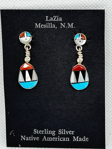 Zuni Handcrafted sterling silver earrings with genuine stone and shell inlay.  LZ864