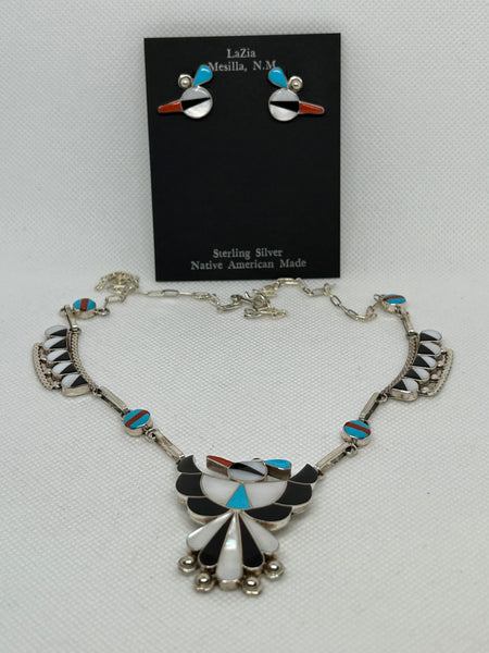Zuni handcrafted sterling silver earring and necklace set  LZ870