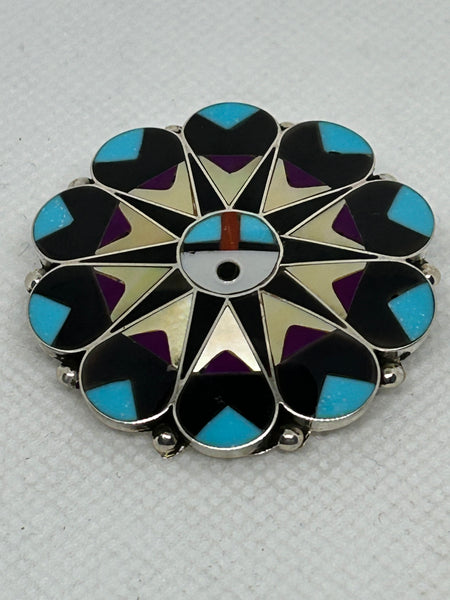 Zuni Handcrafted sterling silver pin or pendant by Gaspar.  LZ883