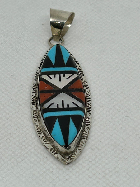 Zuni handcrafted sterling silver and genuine stone pendant.  LZ884