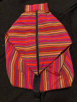 Guatemalan Seagull backpack/ shoulder bag in handwoven cotton fabric. 16” x 17” .  Zippered Strap slits to make it a back pack or zips up to become a shoulder bag.