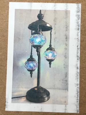 Triple Mosaic glass lamp with three handcrafted stained glass globes BS#353