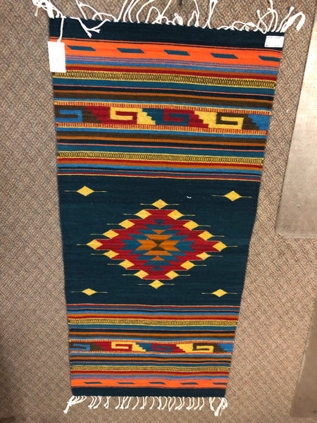 Zapotec handwoven wool throw rug in a 30” x 60” size.  #0018
