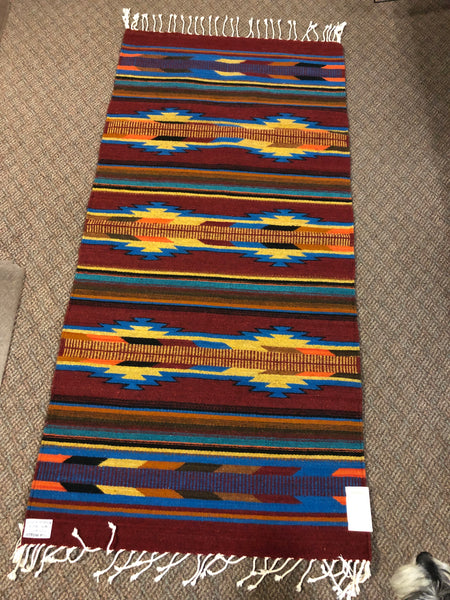 Zapotec handwoven wool rug in a 30” x 60” size.  # 0017