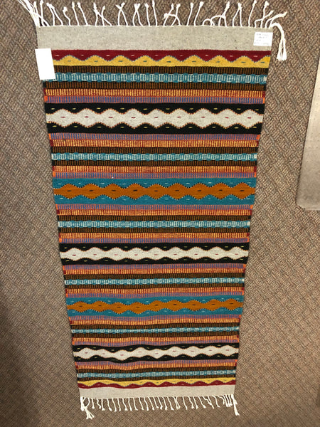 Zapotec handwoven wool throw rug in 30” x 60” size. #0010