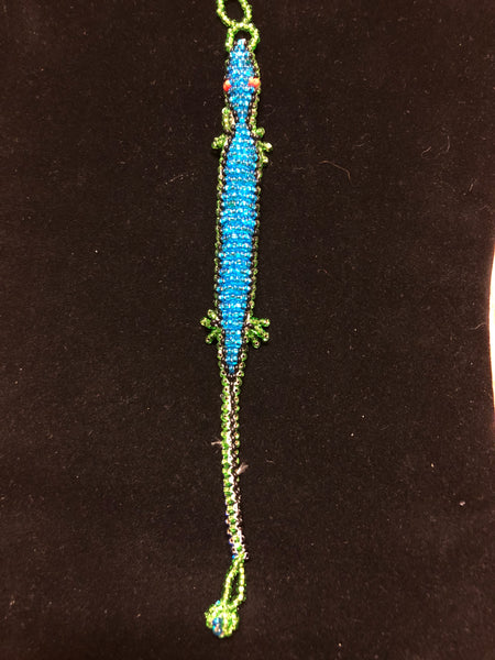 Blue gecko glass bead bracelet