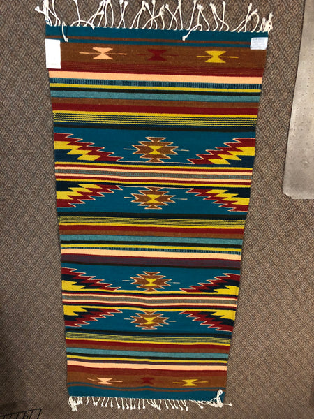 Zapotec handwoven wool rug in a 30” x 60” size.  #0014