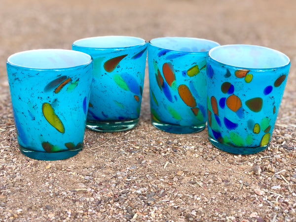 Rocks or Old Fashion glasses hand blown in Ocean style