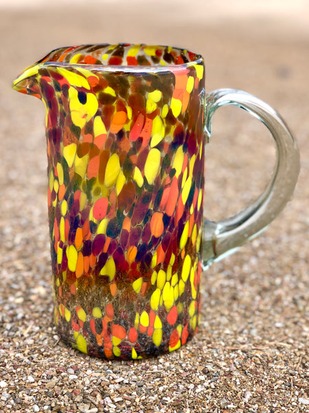 Hand Blown Straight Pitcher Flame Confetti