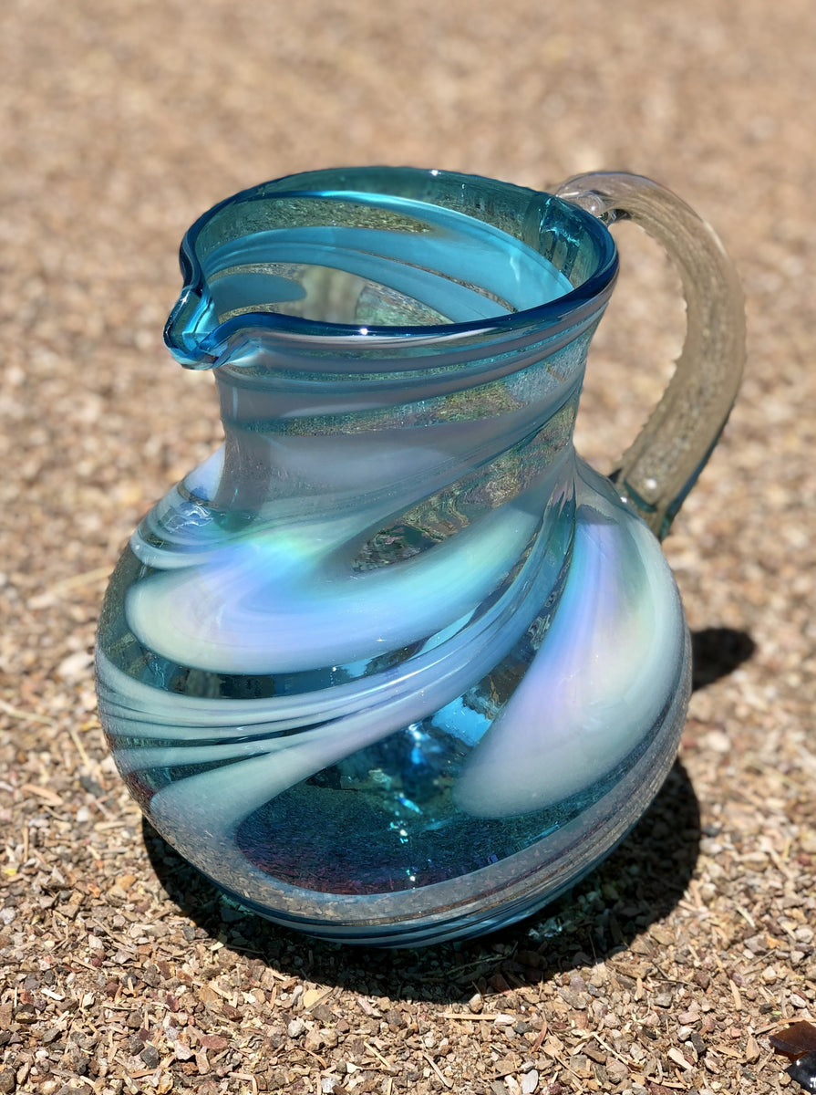 Hand Blown Ball Glass Pitcher In Turquoise – Del Sol/Off Fourth