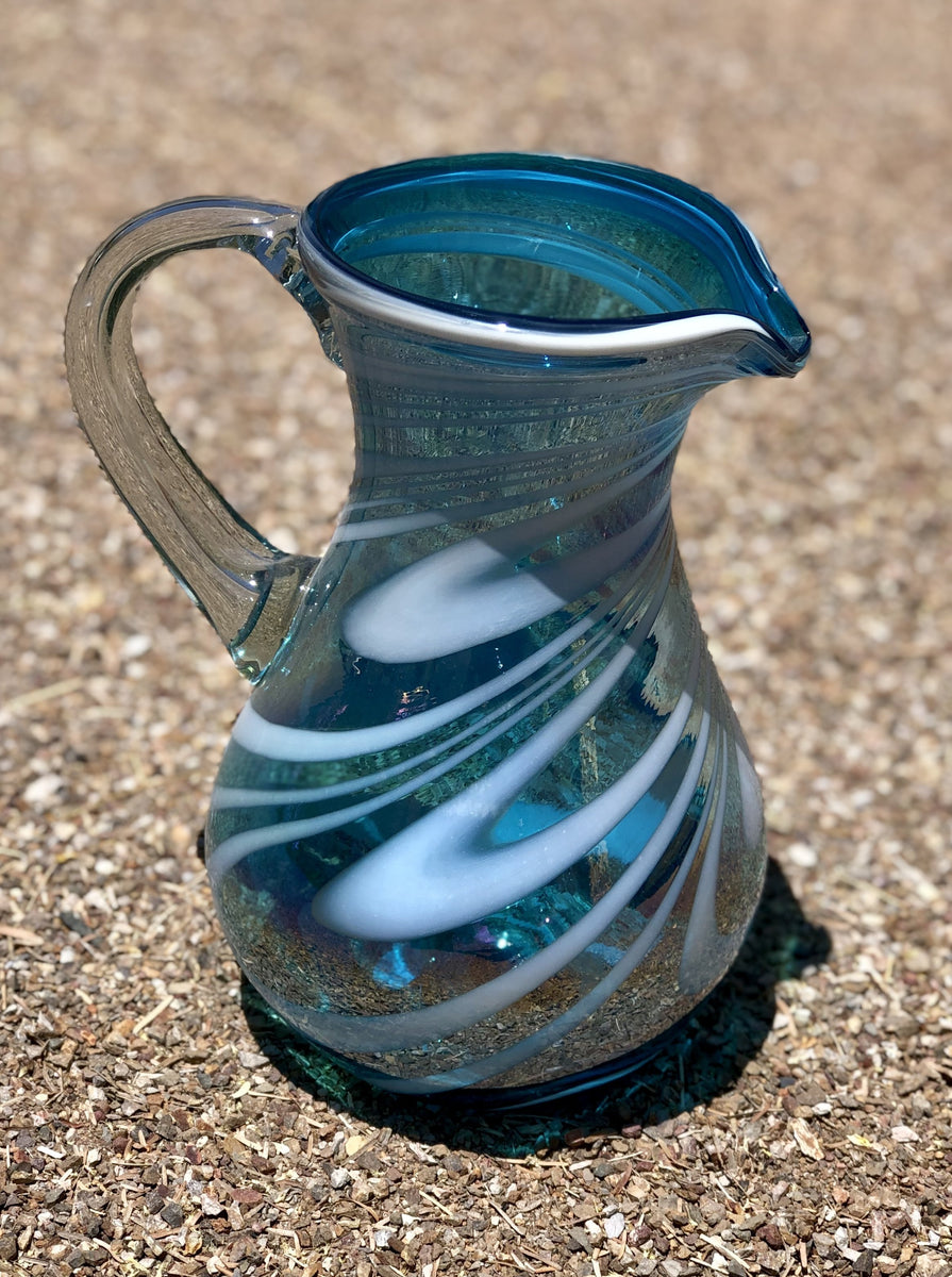 Hand Blown Ball Glass Pitcher In Turquoise – Del Sol/Off Fourth