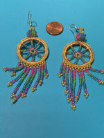 Guatemalan handcrafted glass seed bead earrings in Dream Catcher motif