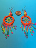 Guatemalan handcrafted glass seed bead earrings in Dream Catcher motif.