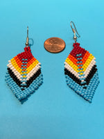 Guatemalan handcrafted glass seed beads in earrings in feather design.