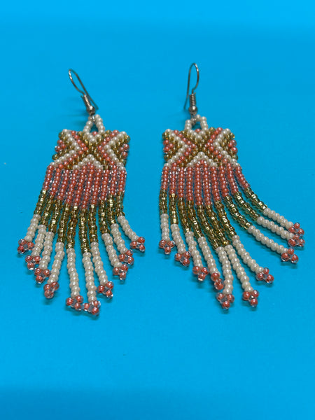 Guatemalan Native American handcrafted glass seed bead earrings. SF12