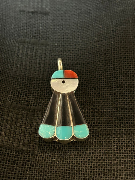 Zuni handcrafted pendant by CDV .  Genuine stones and shell.  NM111.