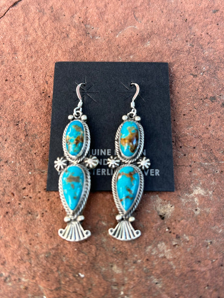 Verily Betone, Navajo, sterling silver and genuine turquoise earrings NM157