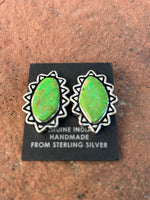 Sharon McCarthy handcrafted these sterling silver and genuine Gaspeite earrings.  NM166