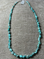 Genuine Campitos Turquoise and sterling silver necklace, approximately 20” long.  JK-44