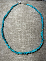 Genuine Campitos Turquoise With sterling silver beads and clasp.  20” by A.S.  AS-607 FREE SHIPPING IN THE CONTINENTAL USA.