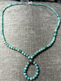 Genuine Turquoise Buddha loop necklace with sterling silver beads and clasp.  21” by A.S.AS 600 FREE SHIPPING IN THE CONTINENTAL USA.