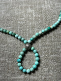 Genuine Turquoise Buddha loop necklace with sterling silver beads and clasp.  21” by A.S.AS 600