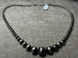 Desert Pearl beads (Navajo Pearls) necklace (22”) in sterling silver, graduated from 3mm to 16mm. AS-615