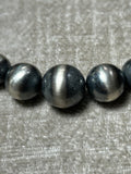Desert Pearl beads (Navajo Pearls) necklace (22”) in sterling silver, graduated from 3mm to 16mm. AS-615