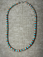 Natural turquoise round bead and Spiney oyster shell disc necklace in 18” length.  Sterling silver lobster claw clasp FREE SHIPPING IN THE CONTINENTAL USA.
