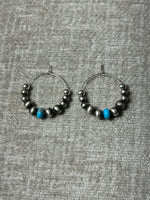 Sterling Silver earrings with Arizona Turquoise 24mm hoop  JK4