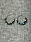 Sterling Silver earrings with Arizona Turquoise 24mm hoop  JK4