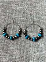 Sterling Silver earrings with turquoise from Arizona.  24mm hoop handcrafted.  JK5