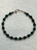 Black Onyx, genuine turquoise and sterling silver bracelet, 7.5” length 4mm and 6mm  SR112