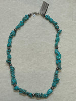 Genuine Turquoise nugget necklace with alternating sterling silver beads 18”, USA made A.S.   Z-1008-1