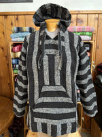 Baja pullover with hood and front pocket in recycled fibers.  Size medium. Baja114