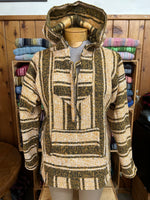 Baja pullover with hood and front pocket in recycled fibers size small.  baja109