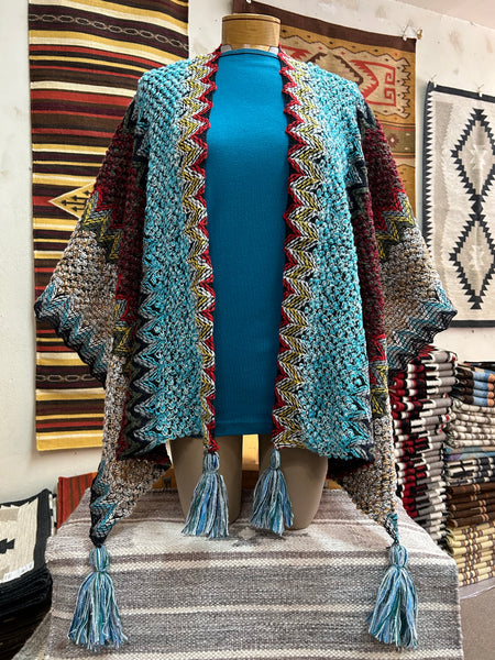 Poncho style open cape in cashmere like acrylic P-15