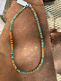 Natural Turquoise and Spiney Oyster Shell rondel necklace, 18”, sterling silver, A.S.   AS501