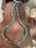 Genuine Campitos Turquoise and Spiney Oyster Shell necklace with sterling silver clasp.  AS503. 24”