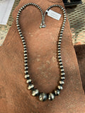 Desert Pearl beads (Navajo Pearls) necklace (22”) in sterling silver, graduated from 3mm to 16mm. AS-615