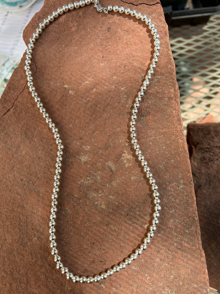 Sterling Silver 5mm bead necklace in a 20” length.  By A.S.   AS614