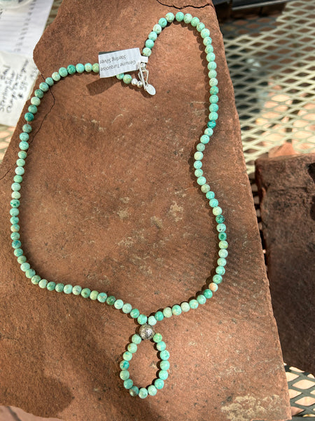 Genuine Turquoise Buddha loop necklace with sterling silver beads and clasp.  21” by A.S.AS 600 FREE SHIPPING IN THE CONTINENTAL USA.