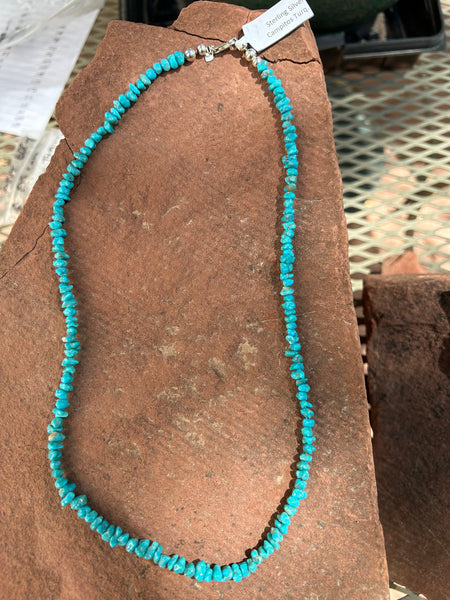 Genuine Campitos Turquoise With sterling silver beads and clasp.  20” by A.S.  AS-607 FREE SHIPPING IN THE CONTINENTAL USA.